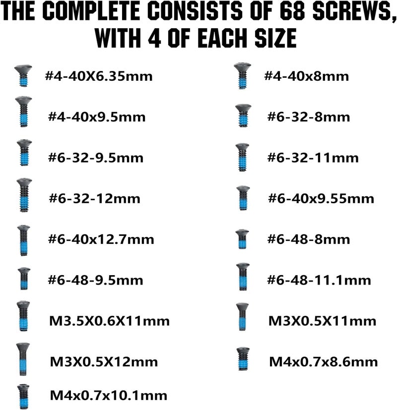 ohhunt Screw Set 68 Pcs for Red Dot Sight Optics and Mount Includes #6-48#4-40#6-32#6-40 M3 M3.5 and M4 Screw Types 7 Sets of Screws 4 in Each Set - Image 2